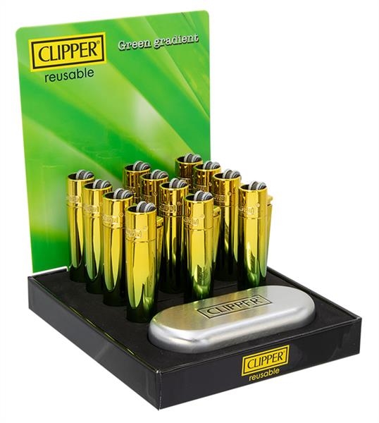 Clipper Feuerzeuge groß 12er Display METAL GREEN GRADIENT